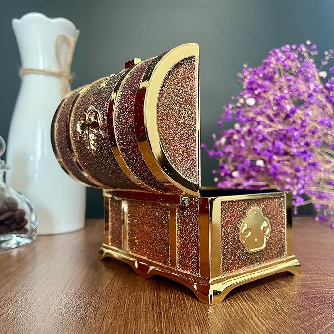 Retro Jewelry Box Arched Vintage Rectangular Metal Chest Necklace Ring Earrings - Image 5