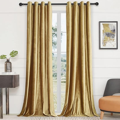 BULBUL Velvet Gold Curtains 84 inch Length- Living Room Blackout Thermal Window - Image 5