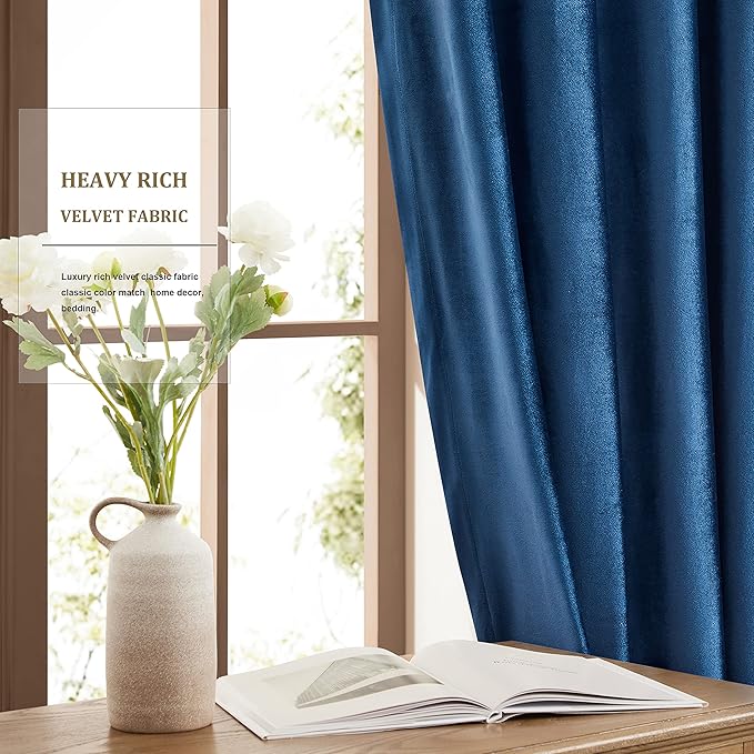 Luxury Navy Blue Velvet Curtains: 108 inches Dark Blue Elegant Living Room - Image 4