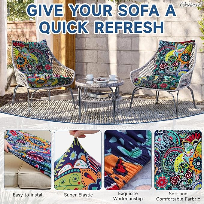 8Pcs Stretch Patio Cushion Cover, Boho Floral Couch & Sofa Slipcovers - Image 3