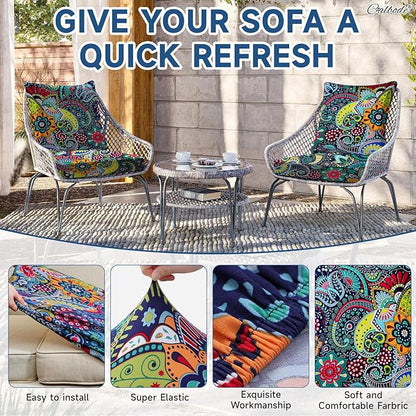8Pcs Stretch Patio Cushion Cover, Boho Floral Couch & Sofa Slipcovers - Image 3