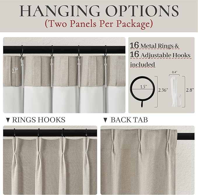 Grey Flax Linen 92 Inch Length Pinch Pleated Viral Thick Curtains Blackout & - Image 2