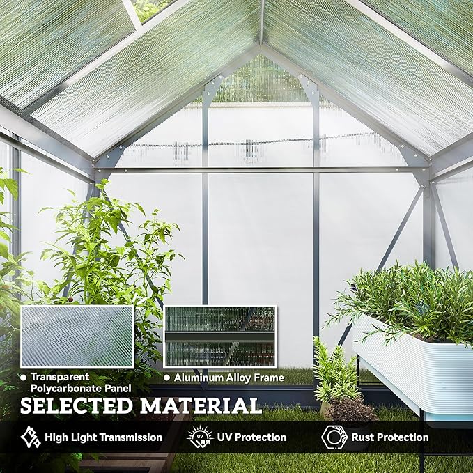 Outsunny 6' x 4' Greenhouse for Outdoors, Polycarbonate Greenhouse - Image 4
