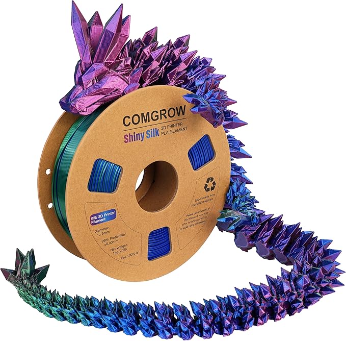 Comgrow Tri-Colors Silk PLA 3D Printer Filament, Rainbow PLA Filament 1.75mm by Comgrow