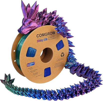 Comgrow Tri-Colors Silk PLA 3D Printer Filament, Rainbow PLA Filament 1.75mm by Comgrow