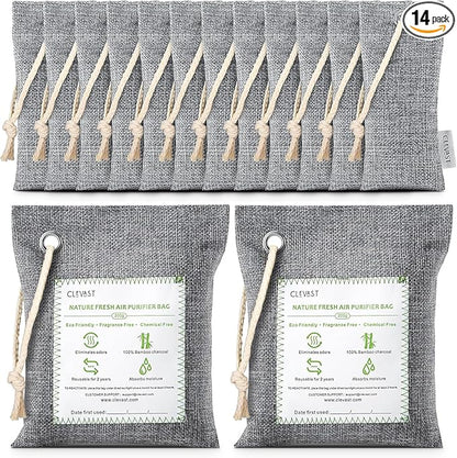 CLEVAST 14 Pack Activated Bamboo Charcoal Air Purifying Bags, Natural Fresh by CLEVAST