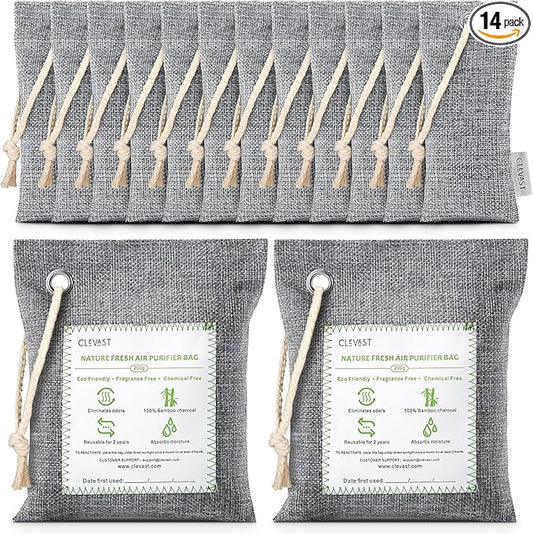 CLEVAST 14 Pack Activated Bamboo Charcoal Air Purifying Bags, Natural Fresh by CLEVAST