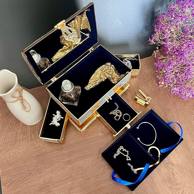 Retro Jewelry Box Arched Vintage Rectangular Metal Chest Necklace Ring Earrings - Image 5