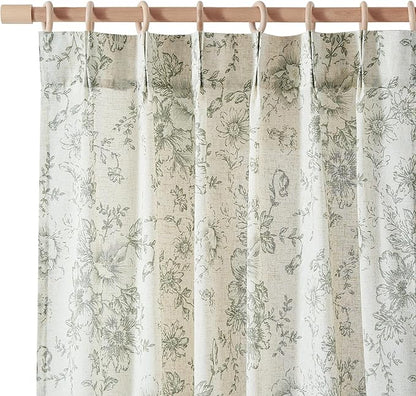 jinchan Pinch Pleated Curtains Floral Linen Blend Curtains by JINCHAN