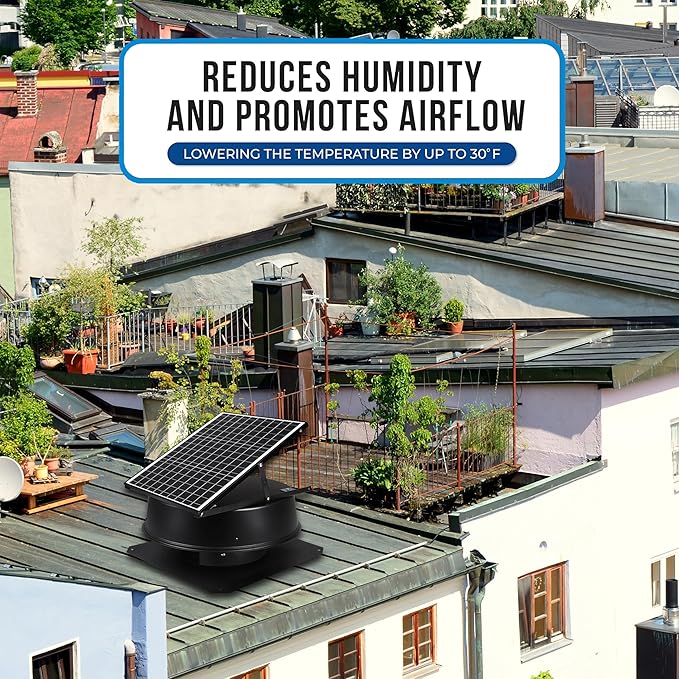Solar Attic Fan, 40 W, 1600 CFM Large Air Flow Solar Roof Vent Fan, Low Noise - Image 6