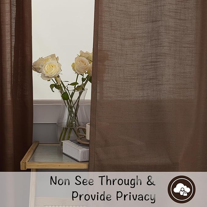 Coffee Brown Linen Back Tab Curtains 84 Inches Long 2 Panels Set - Image 4