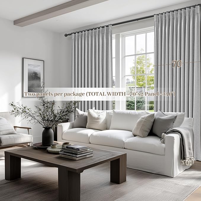 Light Grey Blackout Curtains 70 Inches Extra Wide Pinch Pleated - Image 6
