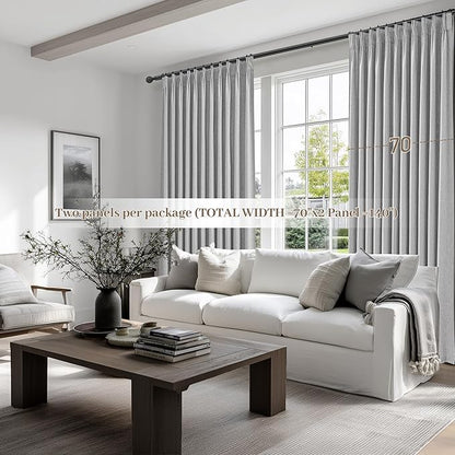 Light Grey Blackout Curtains 70 Inches Extra Wide Pinch Pleated - Image 6