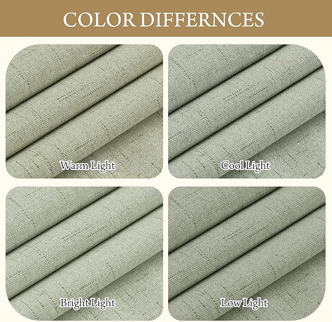 RYB HOME 100% Blackout Sage Green Linen Curtains, Light & Heat Blocking Thermal - Image 5