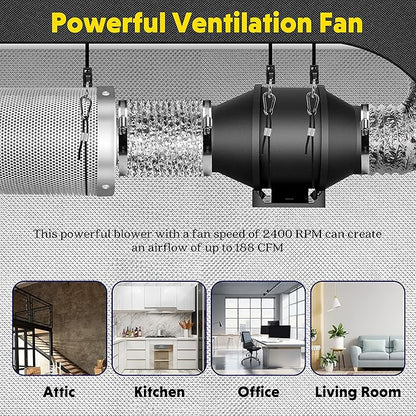 iPower 4 Inch 200 CFM Exhaust Inline Duct Fan - Image 6