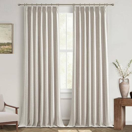 95 Inch Curtains 2 Panel Set, Boho Linen Thick Textured Window Treatments by QJMYDECO