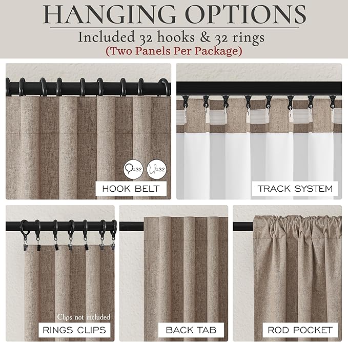 Pleated Dark Flax Brown 100 Inches Long Blackout Linen Dining/Living Room Large - Image 3