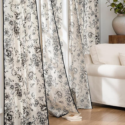 JINCHAN Linen Blend Floral Curtains French Country Curtain - Image 8