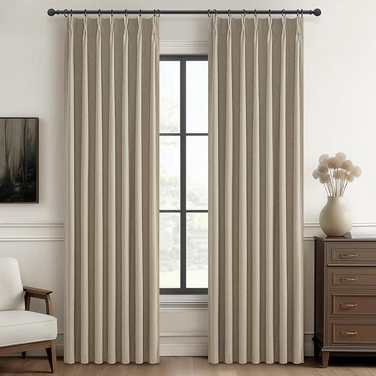 GreyBeige Modern Neutral 90 Inch Pinch Pleated Blackout Sliding Glass Door by QJMYDECO