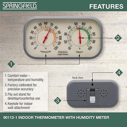Springfield Color Track Humidity Meter and Indoor Thermometer, Analog Weather - Image 2