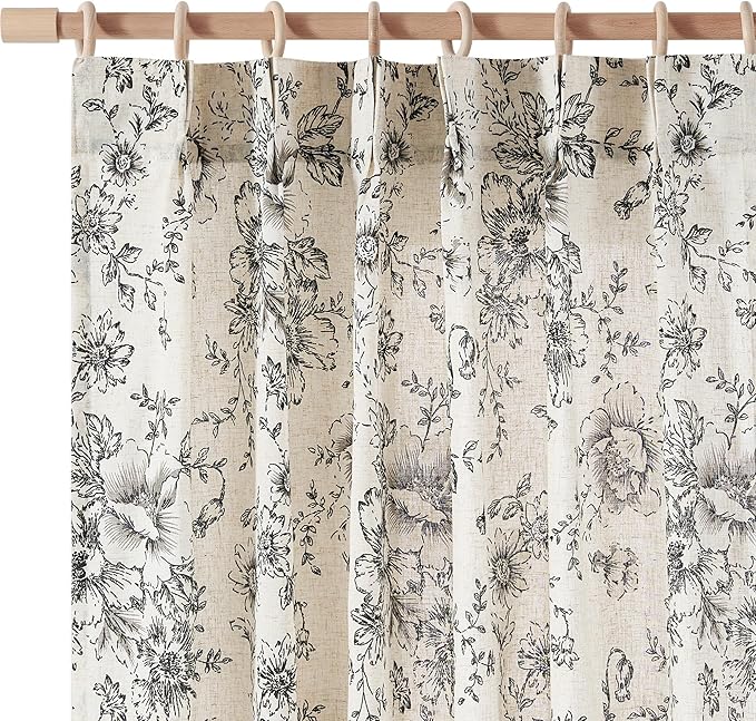 jinchan Pinch Pleated Curtains Floral Linen Blend Curtains by JINCHAN