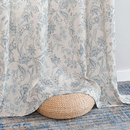 Vangao Blue Floral Linen Curtains - Image 6