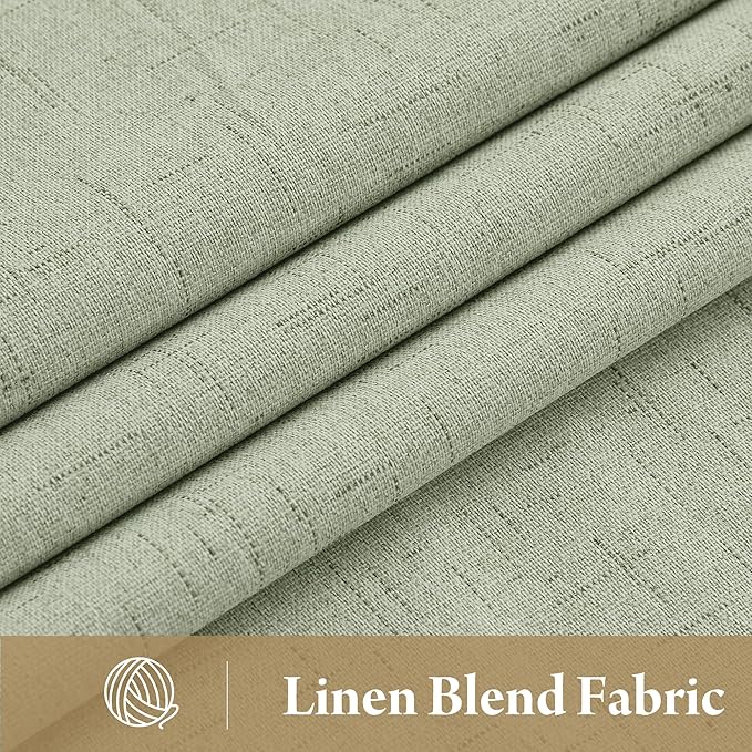 RYB HOME 100% Blackout Sage Green Linen Curtains, Extra Long Light & Heat - Image 2