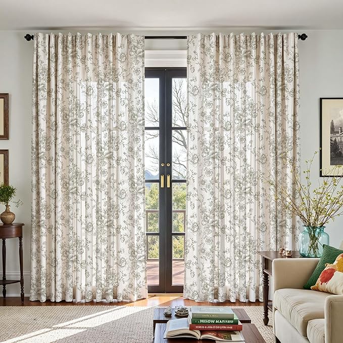 jinchan Linen Floral Curtains Extra Wide - Image 5