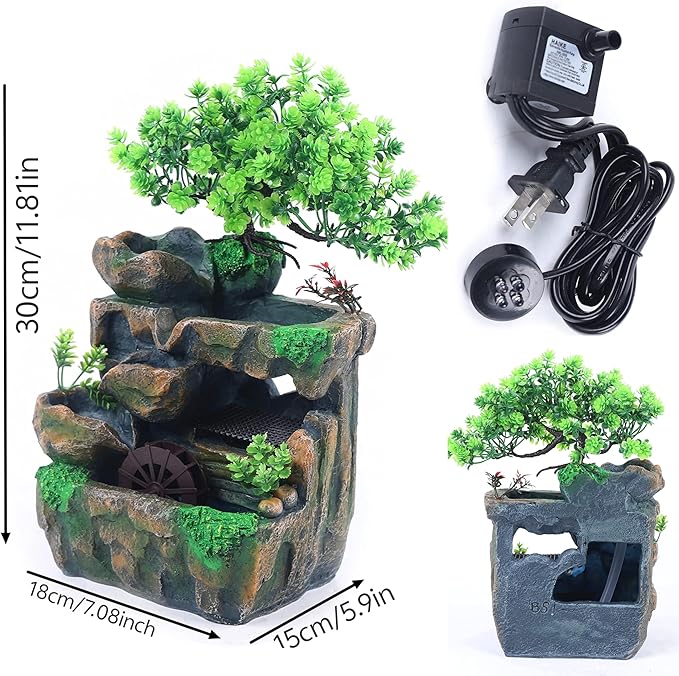 11.81" Tabletop Rockery Fountain Indoor Waterfall Bonsai Desktop Mini Rockery - Image 5