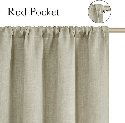 NICETOWN Beige Faux Linen Room Darkening Rod Pocket Curtains 63 inch Length - Image 2