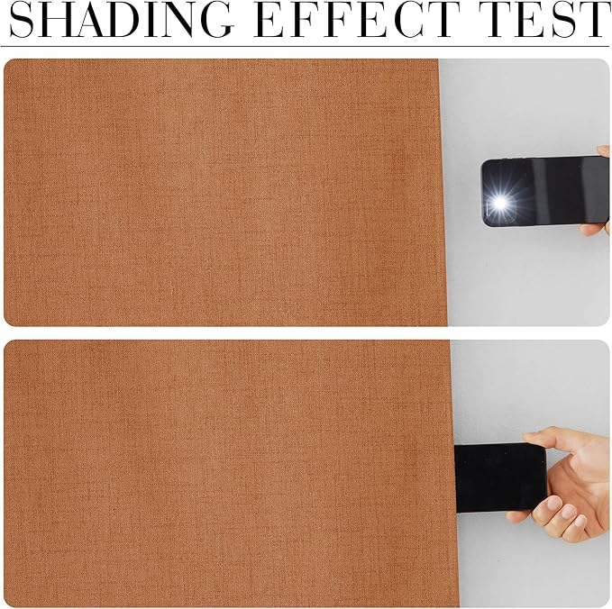 RYB HOME Burnt Orange Total Blackout Curtains Linen Texture, Rustic Fall - Image 4