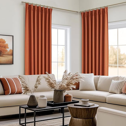 Fall Burnt Orange Curtains Pinch Pleated Blackout 90 Inches Long 2 Panels Set - Image 6