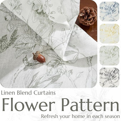 jinchan Floral Curtains 108 Inch Length Charcoal Grey Flower Linen Farmhouse - Image 6