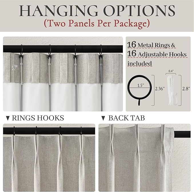 Natural Melange Taupe Blackout Curtains 108 Inch Extra Long Linen Viral Curtain - Image 5