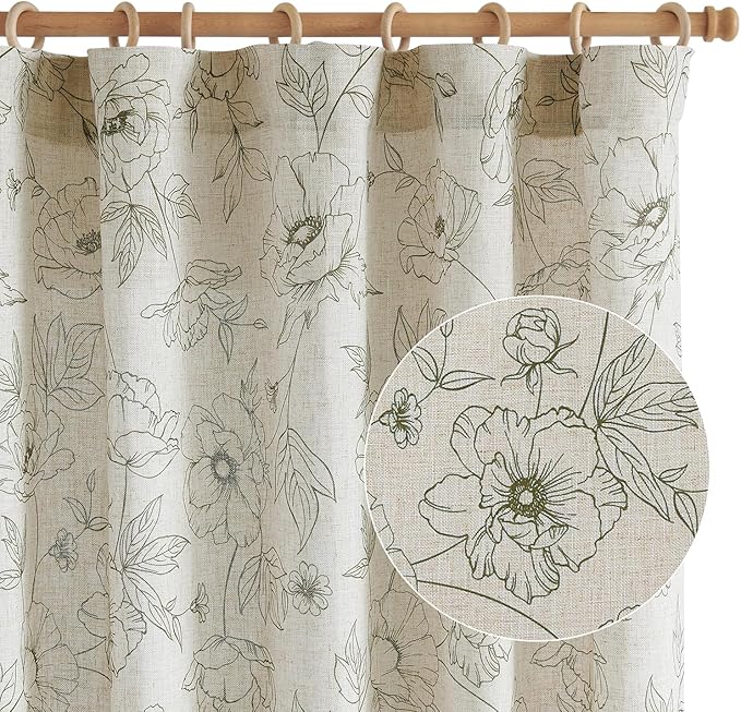 jinchan Floral Linen Curtains for Living Room 84 Inch Length Green Flower - Image 9