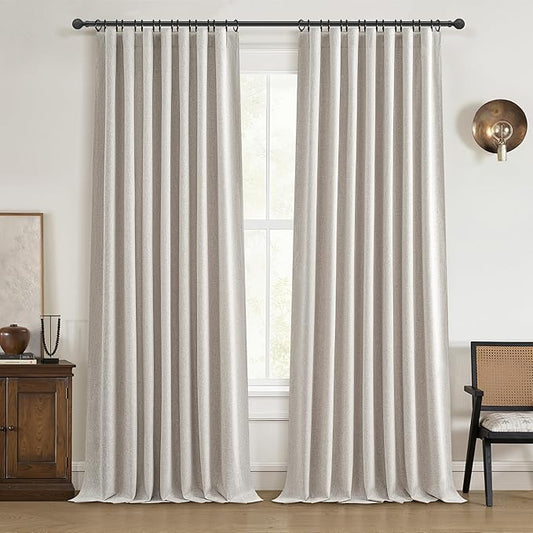 94 Inch Long Blackout Curtains 2 Panel Set, Pleated Boho Farmhouse Curtain by QJMYDECO