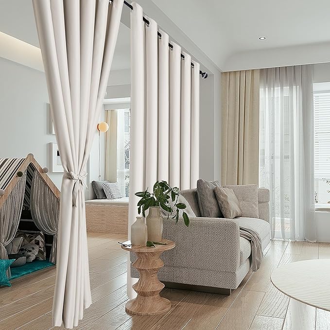 Hiasan Patio Sliding Door Curtain Panel, Ivory Room Divider Grommet Blackout - Image 4