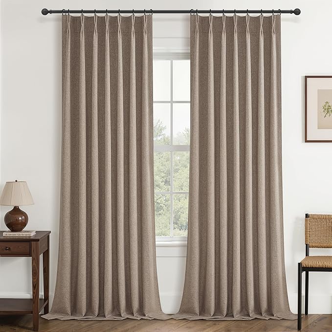 Dark Flax Primitive Heavy Curtain 120 Inch Long 2 Panels Burg, Chocolate Pinch by QJMYDECO