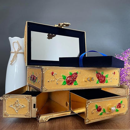 Retro Jewelry Box Arched Vintage Rectangular Metal Chest Necklace Ring Earrings - Image 3