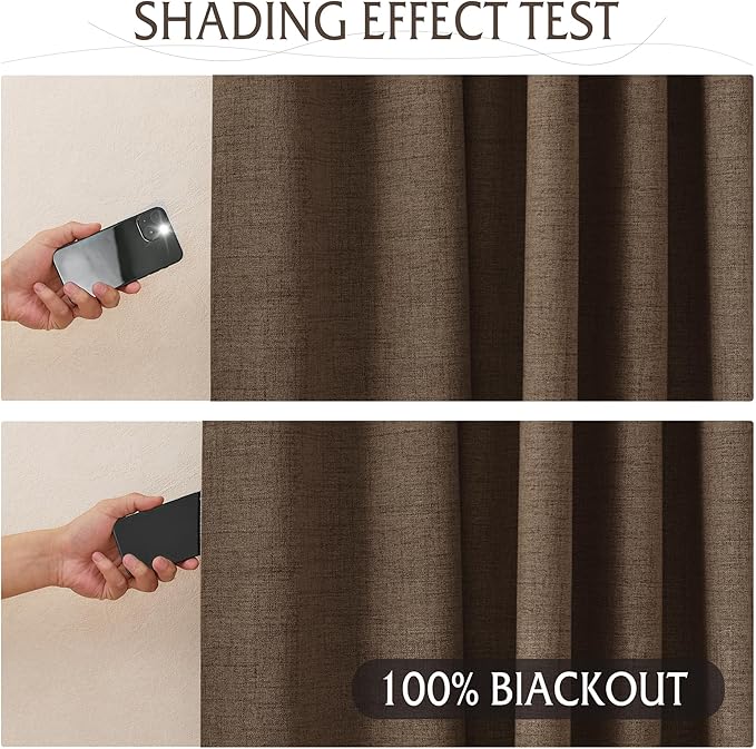 RYB HOME Coffee 100% Blackout Linen Curtains 78 inch Long, Thermal Insulated & - Image 2