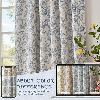 Vangao Linen Curtains with Detachable Blackout Liners Floral Curtains - Image 7