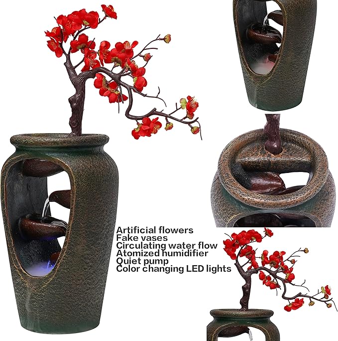20Inch Tabletop Decorative Flower Vase Style Bonsai Waterfall Fountain - Image 3
