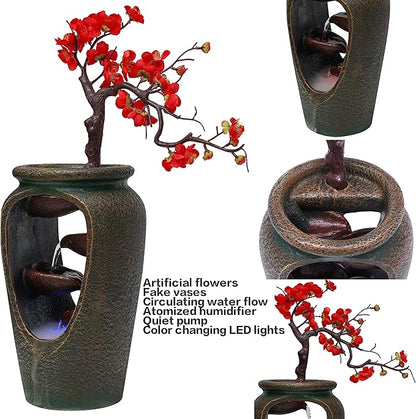 20Inch Tabletop Decorative Flower Vase Style Bonsai Waterfall Fountain - Image 3