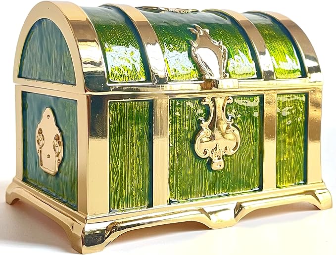 Retro Jewelry Box Arched Vintage Rectangular Metal Chest Necklace Ring Earrings by Unknown