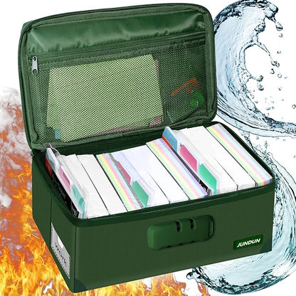 JUNDUN Index Card Holder with Lock, Collapsible Fireproof Index Card Box fits by JUNDUN
