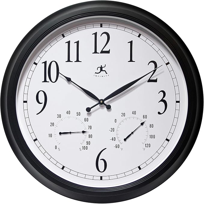 Infinity Instruments 24 inch Classic Black Wall Clock Thermometer Humidity by InfinityInstruments