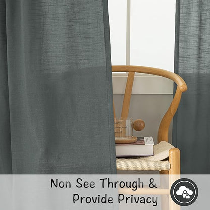 Dark Grey Back Tab Linen Curtains 96 Inches Long 2 Panels Set Modern Farmhouse - Image 4