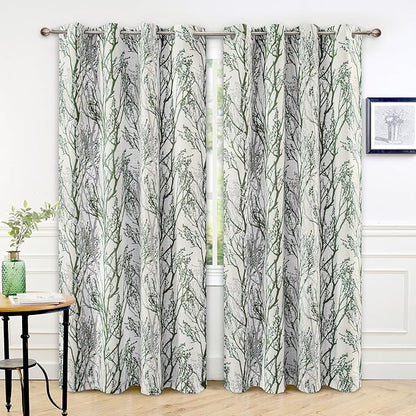 DriftAway Linen Printed Blackout Curtains Tree Branch Pattern Double Layer 84 by DriftAway