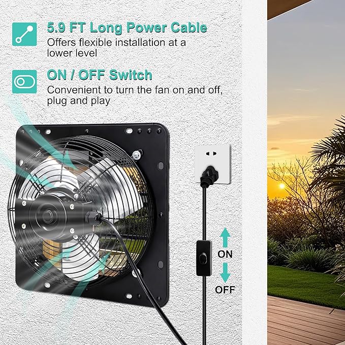 7 Inch Shutter Exhaust Fan, Wall Mounted Attic Fan - Image 5