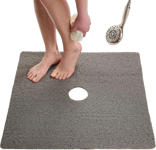 Enkosi Loofah Shower Mat with Drain Hole – Cushioned Anti-Slip Square Bath Mat by ENKOSI